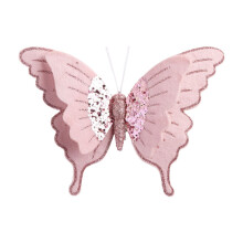 Pink Artificial Glitter Butterflies Ornaments for Christmas Tree, Wreath, Floral Arrangements & DIY Decor