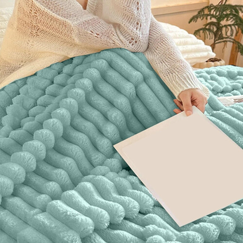 Faux Fur Throw Blanket Green Thick Fluffy Striped Soft Warm 1
