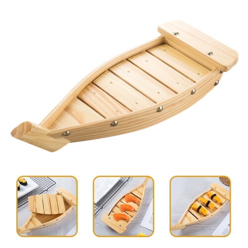 Sushi-Servierboot, beigefarbenes Kunstleder, 12,6 x 8,7 cm 2