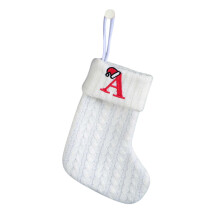 7.8" Mini Cute Knit Embroidered Christmas Stocking, Personalized Initial Christmas Stocking Family Holiday Xmas Party Decor (White, Letter-A)