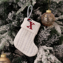 Christmas Stockings – 7.1" Embroidered Initial Cable Knit Mini with White Cuffs, Fireplace & Holiday Decor Gift