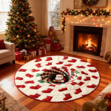 3D Christmas Round Rug: Santa, Snowman & Animal Print – Washable, Non-Slip, 2.6FT, for Bedroom & Home Decor – Compatible with Indoor Use