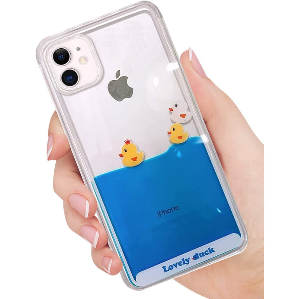 Iphone 13 Mini Case: 3D Liquid Floating Ducks & Pirate Ship, Soft Silicone Bumper + Quicksand Hard Back Â Compatible With Iphone 13 Mini Blue 9193271244738