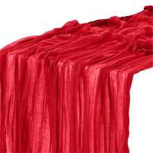 Boho gauze table runner, green wedding and party decor, fabric kitchen dining holiday table decor, true red color.