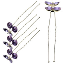 HEMOTON Rhinestone Hair Pins Purple Zinc Alloy 4 pcs