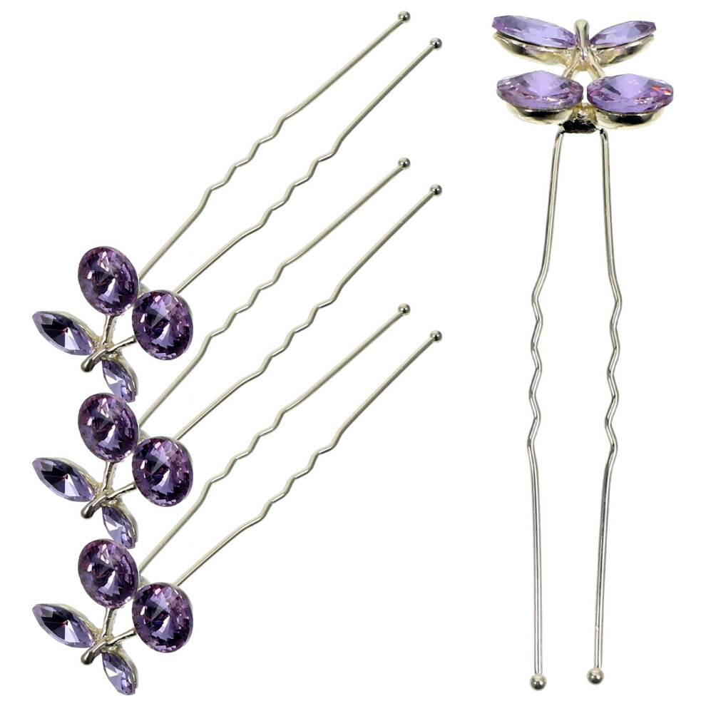 Rhinestone Hair Pins Purple Zinc Alloy 4 pcs