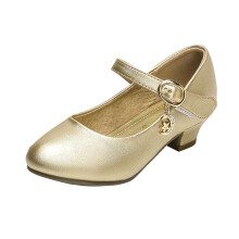 Girls Dress Shoes Mary Jane Low Heel Party Flower Wedding Princess Pumps for Little Girls Gold 13-14 Years