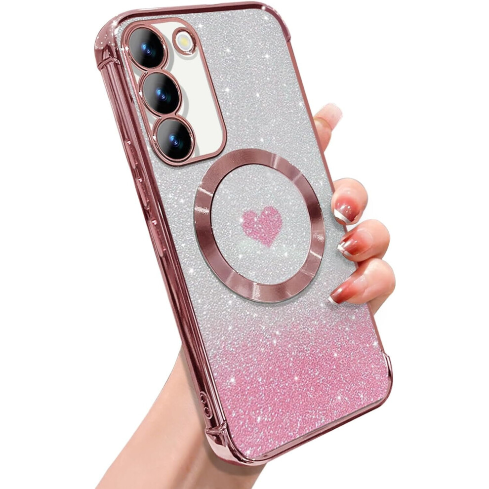 Magnetic Galaxy S23 Plus Case For Women Â Soft Luxury Bling Gradient Glitter Heart Cover, Magsafe Compatible, Clear Shockproof, 6.6Â, Pink 9193271246992