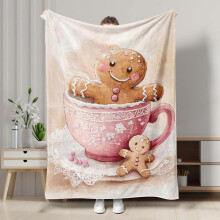 Gingerbread Man Throw Blanket – Soft Pink Flannel Comfort Blanket for Living Room, Bedroom Decor (Compatible with Cozy Indoor Spaces)