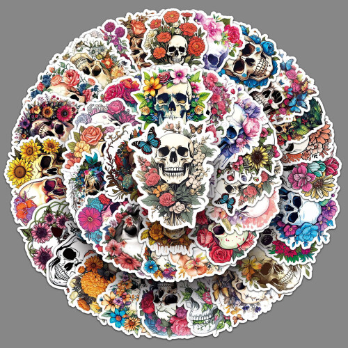 Flower Skull Graffiti Stickers Pack of 50 1