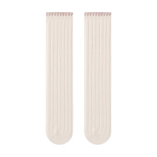 Girls Knee-Highs Socks Solid Color Cotton Retro Cable Knit Comfort School Uniform Spring Fall Socks Beige Free Size