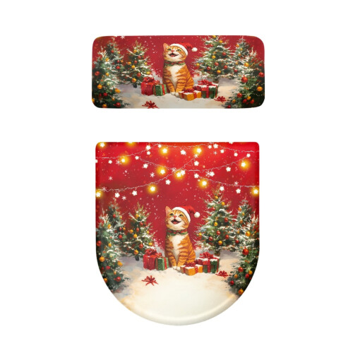 Ensemble de housses de couvercle de toilette élastiques pour chat de Noël 1