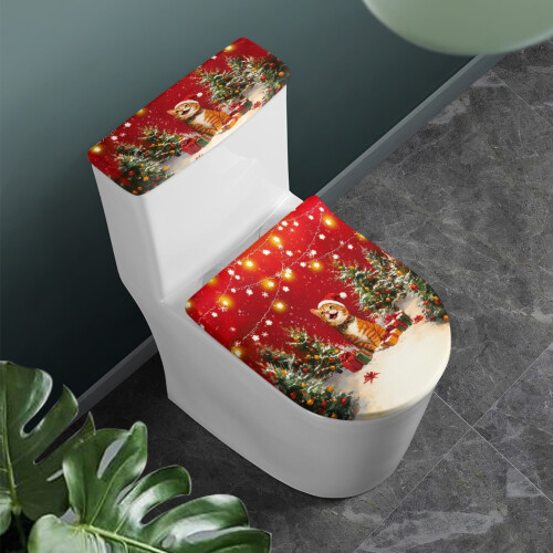 Ensemble de housses de couvercle de toilette élastiques pour chat de Noël 2