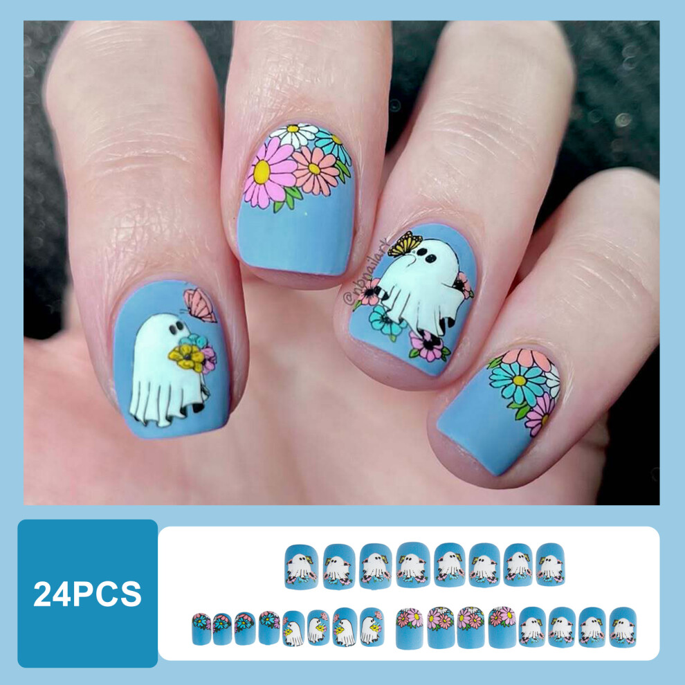 Hue-Grain 24Pcs Matte Press On Nails Halloween Party Wear