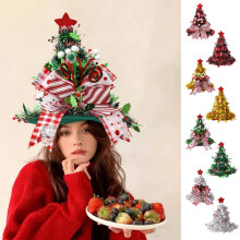 Gorros navideños, decoraciones festivas y sombreros para fiestas.