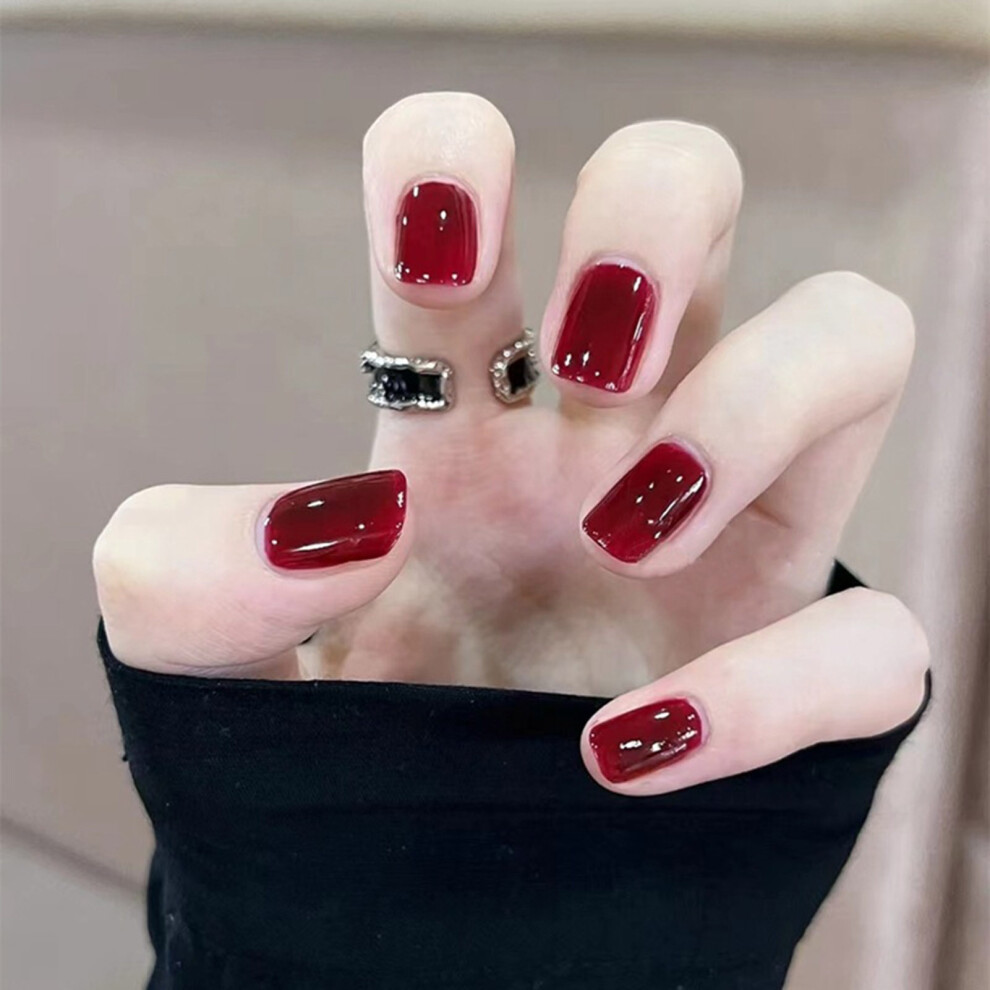 Dachuang Beauty Red (Shein Style) Glossy Wine Fake Nails Full Cover Daily Wear