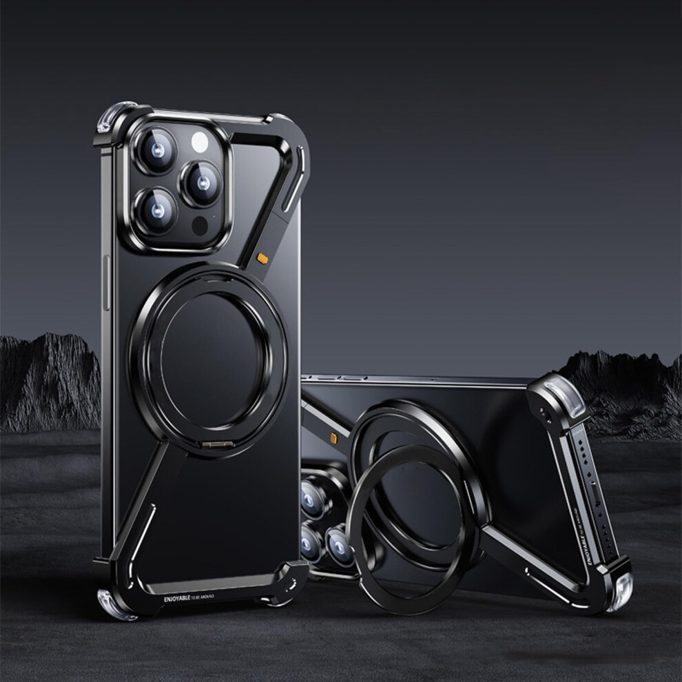 Minimalist Z-Shaped Case Compatible With Iphone 16 Pro Max/Pro/Plus/16 Â 360 Rotating Kickstand, Aluminum Frameless Bumper, Drop-Proof (Black) Black 9327961890183