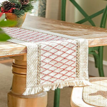 Natural Burlap Table Runner with Tassels, 72" Boho Rustic Decor for Wedding, Banquet, Farmhouse Kitchen (Red Plaid, 12"x72")
