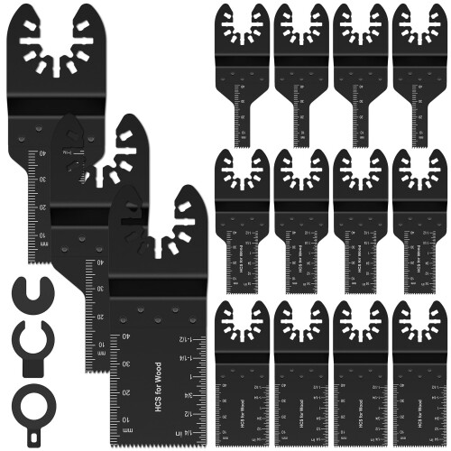 15Pcs Oscillating Saw Blades Set, High Carbon Steel, 6 Types, Quick Release, Compatible with Multi-Tools