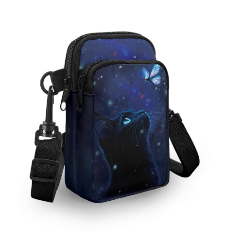 Τσαντάκι Midnight Galaxy Cat με διπλό φερμουάρ και χιαστί σχέδιο 2