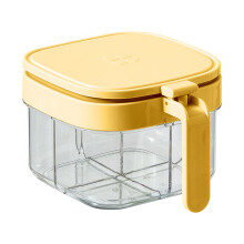 1 Transparent 4-Compartment Spice Box, Household Kitchen Spice Jar, Spice Container, Salt Shaker, Kitchen Cooking Utensil.,Yellow,One Size