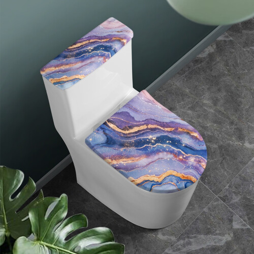 Ensemble de housse de siège de toilette à effet marbre, bord élastique en forme de U 2