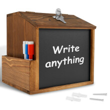 Wooden Suggestion Box with Slot, Lock & Chalkboard – Countertop/Wall Mounted Vintage Donation/Comment Box, Compatible with Office & Retail