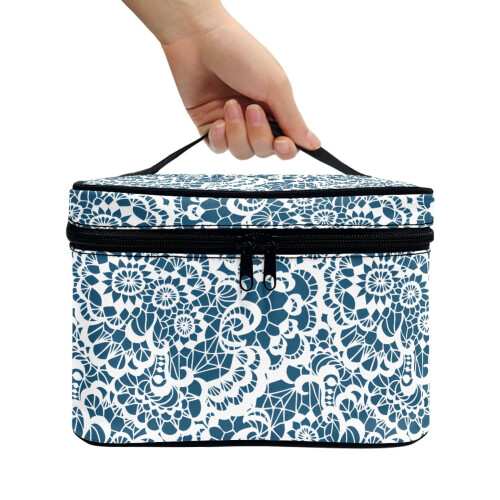 Women's Travel Makeup Bag Organizer Blue Floral Pattern 2