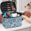 Women's Travel Makeup Bag Organizer Blue Floral Pattern 5