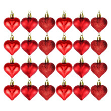 24 PCS Heart Shaped Decorations for Christmas Tree Party Decor Valentine's Day Hanging Ornaments Red by