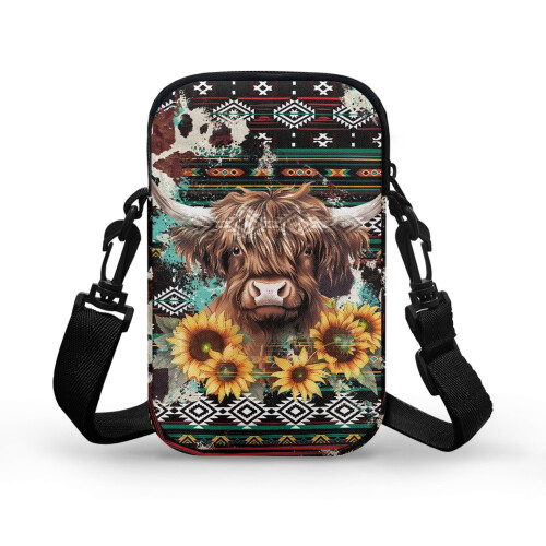 Τσάντα ώμου Highland Cow Sunflowers από πολυεστέρα διπλής στρώσης 1