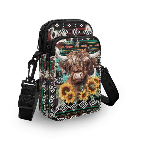 Τσάντα ώμου Highland Cow Sunflowers από πολυεστέρα διπλής στρώσης 2