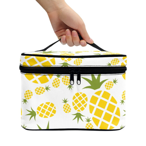 Pineapple Grid Print Makeup Bag Large Capacity Double Zipper 2