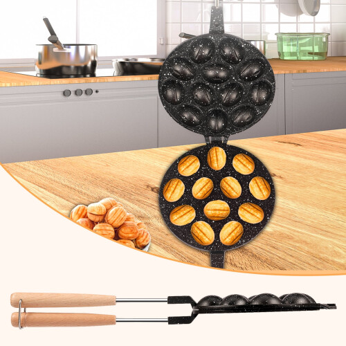 2Pcs Walnut Cookie Mold Set with Handle – Safe, Easy-Clean Metal Molds for Baking Desserts