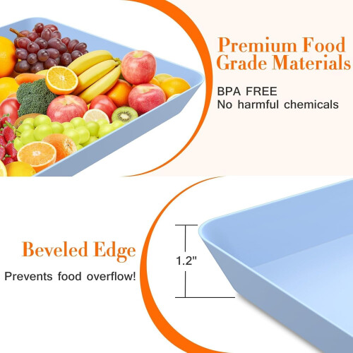4-Pc Blue Serving Trays for Snacks, Fruit, Desserts – Reusable Plastic Platters for Kitchen & Parties 2