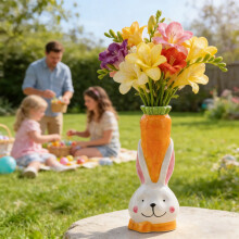 Ceramic Carrot Rabbit Vase, Small Neck Vases, Novel And Lovely Unique Shape Rose Vase, Easter Decor, Orange 8.4"
