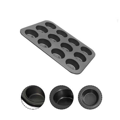 12-Cup Nonstick Muffin Pan, Cupcake Pan, 13"X10" Diameter Cup, Black