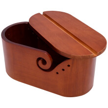 Handmade Wooden Elliptical Yarn Bowl, 27.7x13.8x13.3 cm, Large-Capacity Wool Holder for Knitting & Crochet