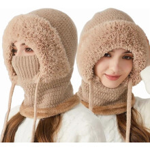 3 In 1 Beanie Hat with Scarf and Mask, Winter Warm Knitted Ski Scarf and Mask Set, for Outdoor Skiing, Hiking