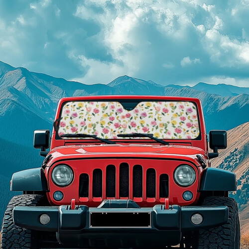 Flowers Print Foldable Windshield Sun Shade for Jeep 1