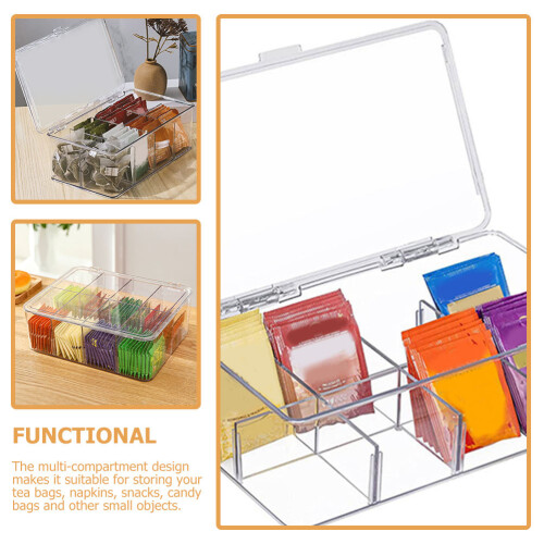 Modern Clear Acrylic Tea Bag Organizer with Multiple Compartments, Storage Box for Home, Kitchen, and Office Use 2
