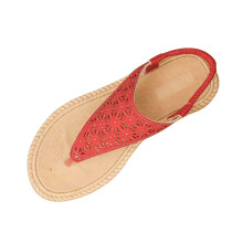 Red Women Casual Sandals Round Toe Flat Slip On Outdoor Indoor Leisure Footwear Pu Material Flip Flop Style One Pair Per Order