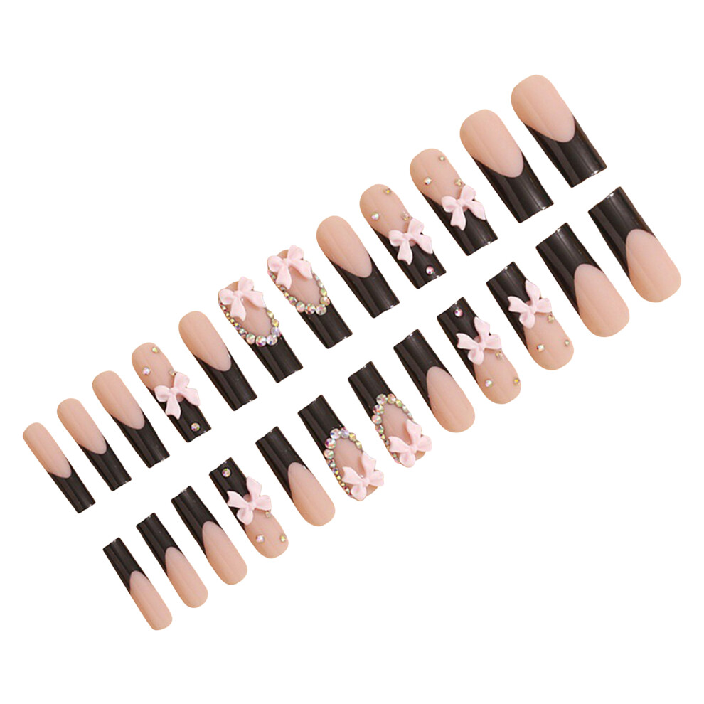 Dachuang Beauty Black,Cream Glossy Nude False Nails With Black Tip, Durable Design