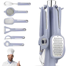 Blue Kitchen Helper Set: Grater, Egg Beater, Opener, Filter – Stainless Steel, Food-Grade, Compatible with Blue Blue