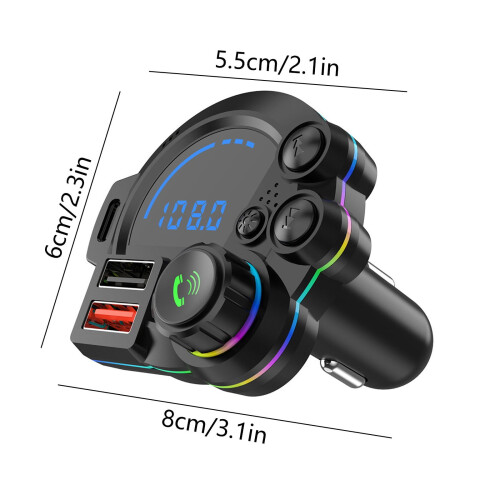 Car Bluetooth FM Transmitter 2-Pack with QC3.0 PD20W MP3 2