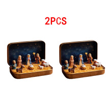2pcs Mini Christmas Nativity Set in Tin Box – Holy Family Figurines, Religious Decor, Festive Gift, Compatible with Holiday Home & Desktop Displays