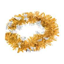 6.56ft Christmas Tinsel Garland – Shiny Metallic Twist with Snowflakes & Glitter, for Tree, Mantle, Stairs, Railing (Gold)