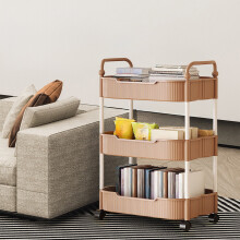 3-Tier Rolling Kitchen Storage Cart with Armrests – Pink, Mobile & Sturdy, Compatible with Kitchen, Bathroom, Living Room