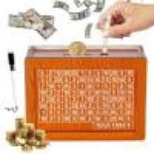 Wooden Cash Vault Savings Box with Counter