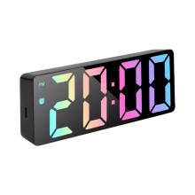 LED Digital Desktop Clock with Alarm, Time/Date/Temperature Display, Black Face & Colorful Backlight – Compatible with Home & Office